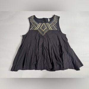 Free People Brown & Gray Embroidered Tank Tie Women’s Small Tie Up Back